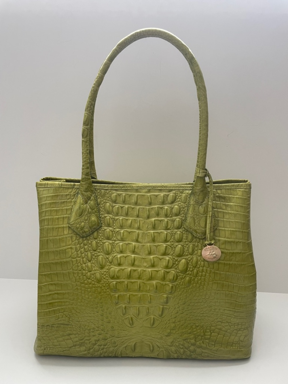 Brahmin Melbourne Crocodile Embossed Tote Bag Lime Green